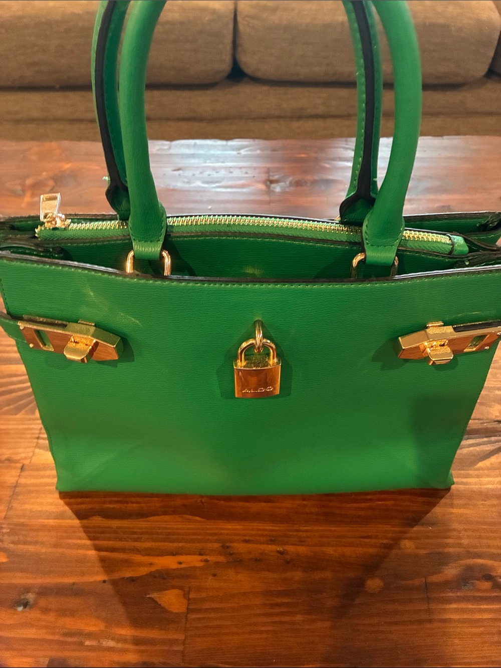 ALDO Green Structured Satchel with Gold Hardware - Picture 2 of 7